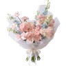 Букет  с гортензией, розами и дельфиниумом «Дыхание ангела»